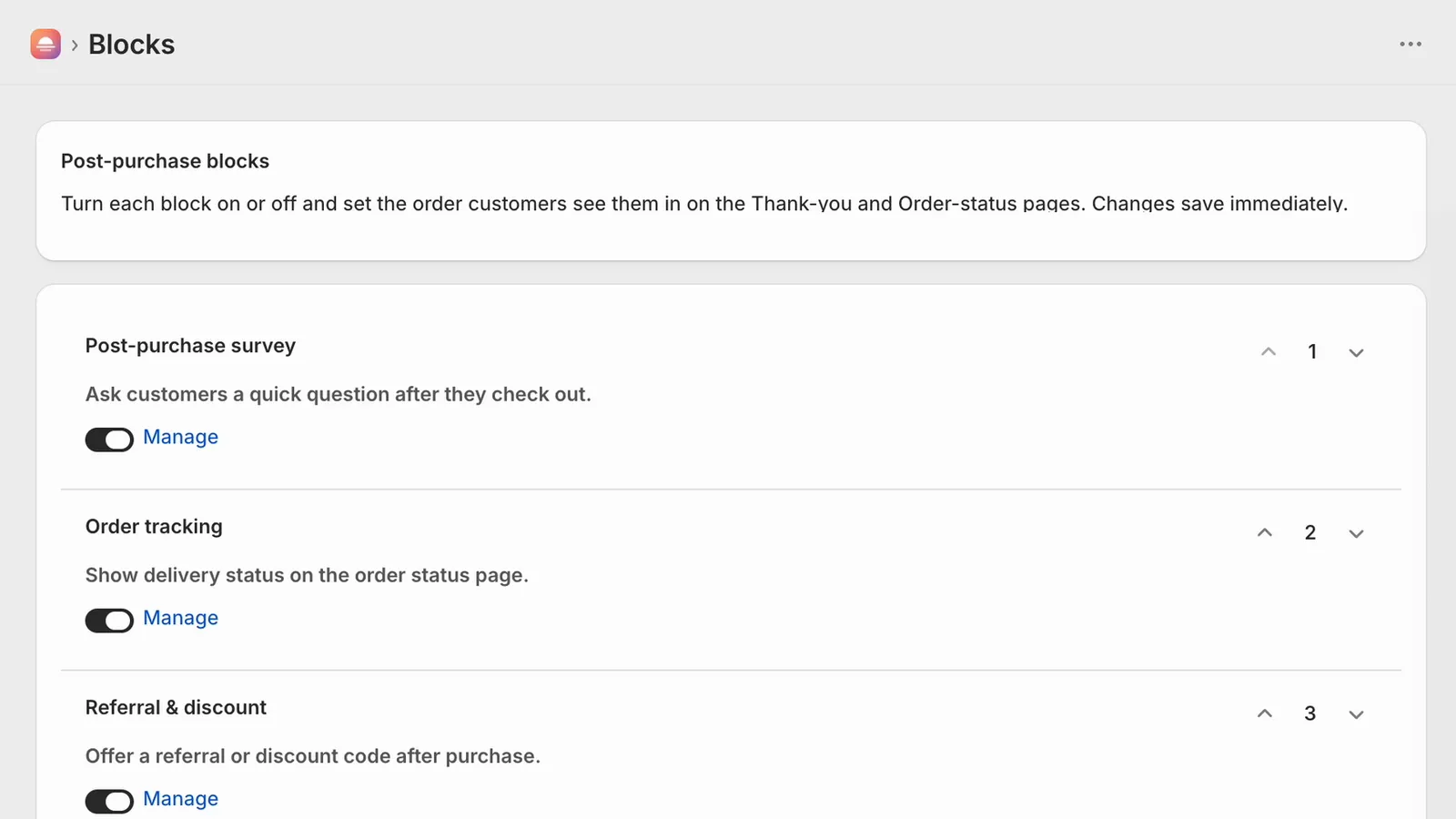 Turning Afterglow blocks on and ordering them in the admin